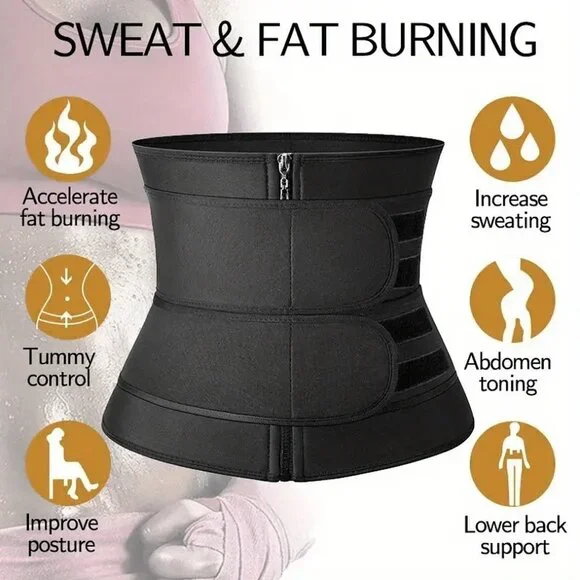 Dual Compression Belts Neoprene Waist Trainer Corset Cincher YKK Zipper Closure - Picture 9 of 10